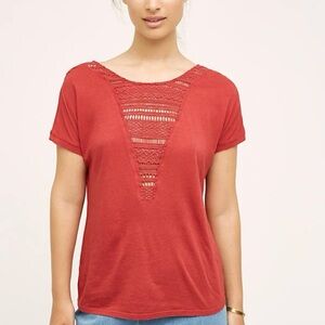 Anthropologie Tiny Red Crochet Detail Top